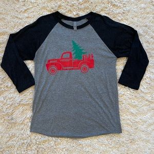 Oversized Christmas tree/red truck shirt Women’s small